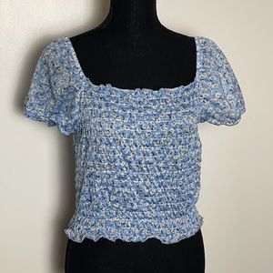 LUNA MOON - Short Sleeve Top - Baby Blue with Daisies - Size XL